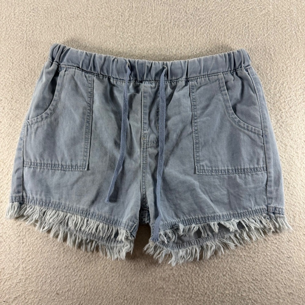 Collection by Cezele Shorts Womens L Blue Frayed Fringe Drawstring Beachy Costal